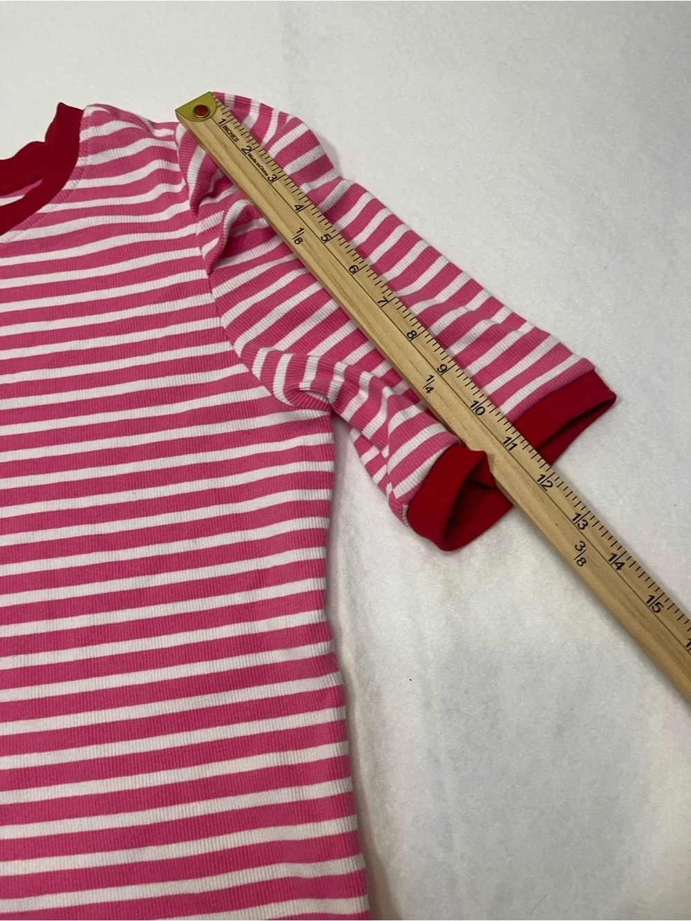Rebecca Minkoff Pink White Striped Puff Sleeve Ribbed Knit Top Size Large